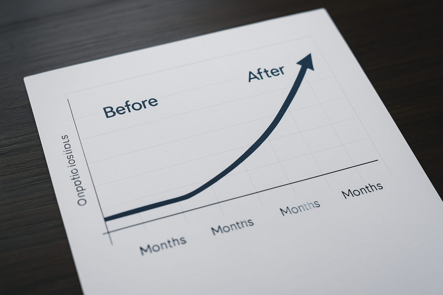 A simple before/after chart showing organic traffic growth over a few months